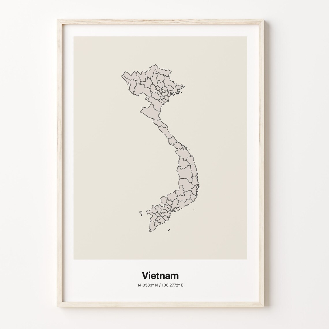Vietnam Beige Minimalist Line Art Country Map Coordinates Poster