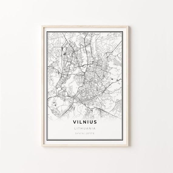 Vilnius Lithuania Modern Minimalist Black Line City Map Wall Art