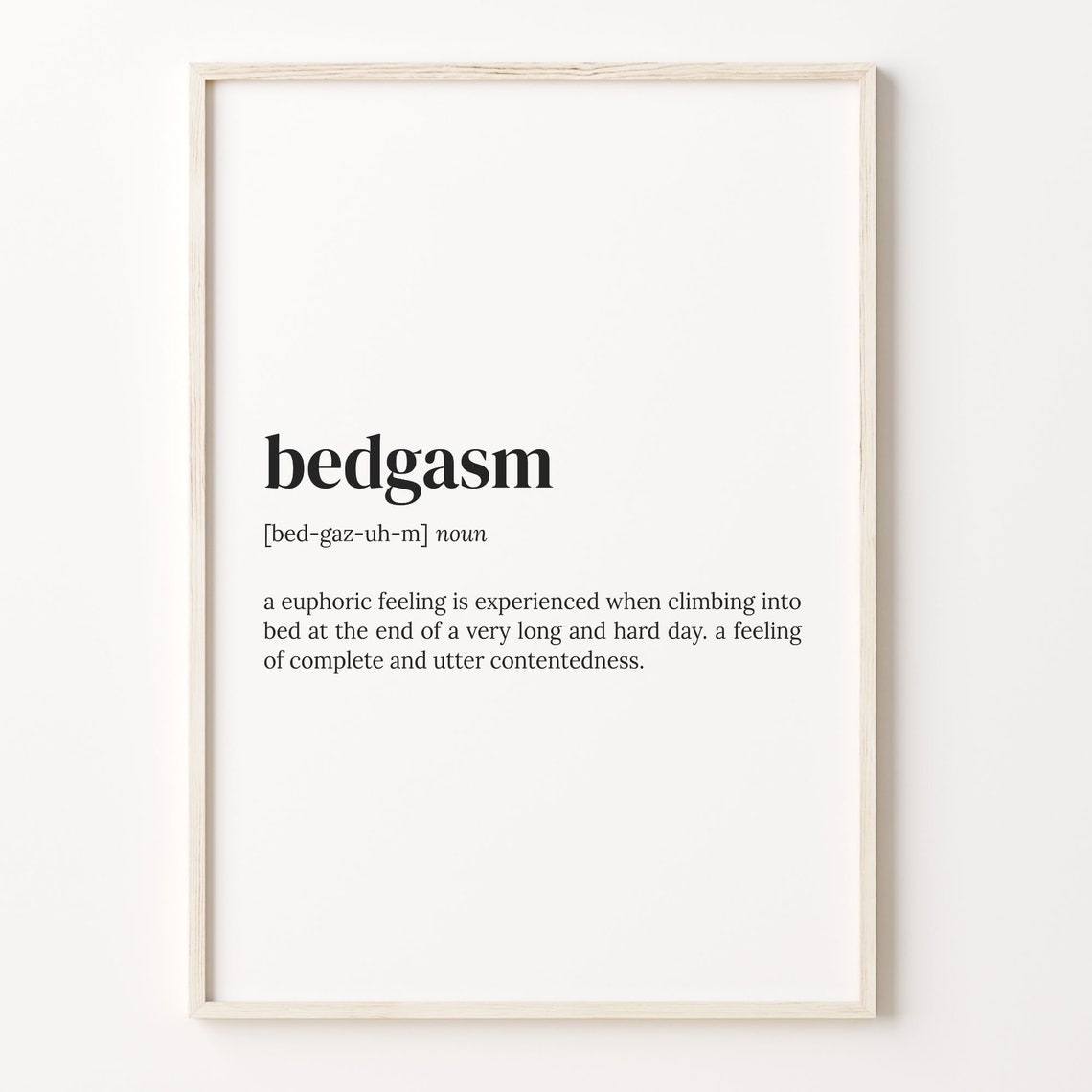 Bedgasm Dictionary Definition Funny Sleep Quote Bedroom Wall Art