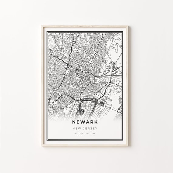 Newark Print City Map Art Poster New Jersey Nj Usa Wall Decor Modern Black And White Style Office Gifts Women C13353