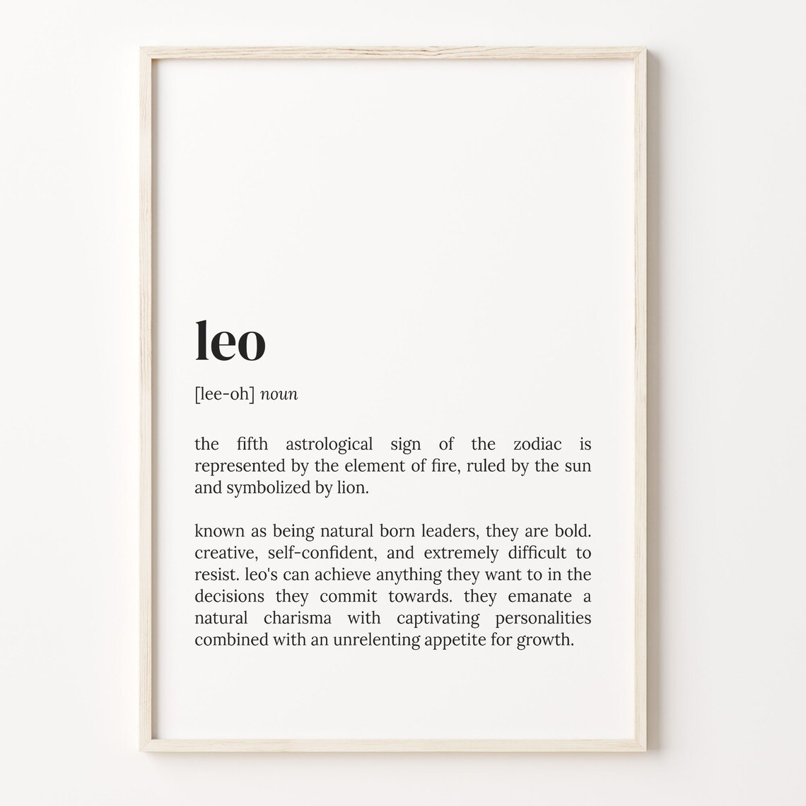 Leo Definition Print, Zodiac Sign Art Print