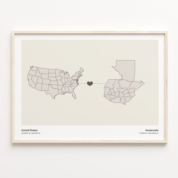 United States to Guatemala Minimalist Map Art Print