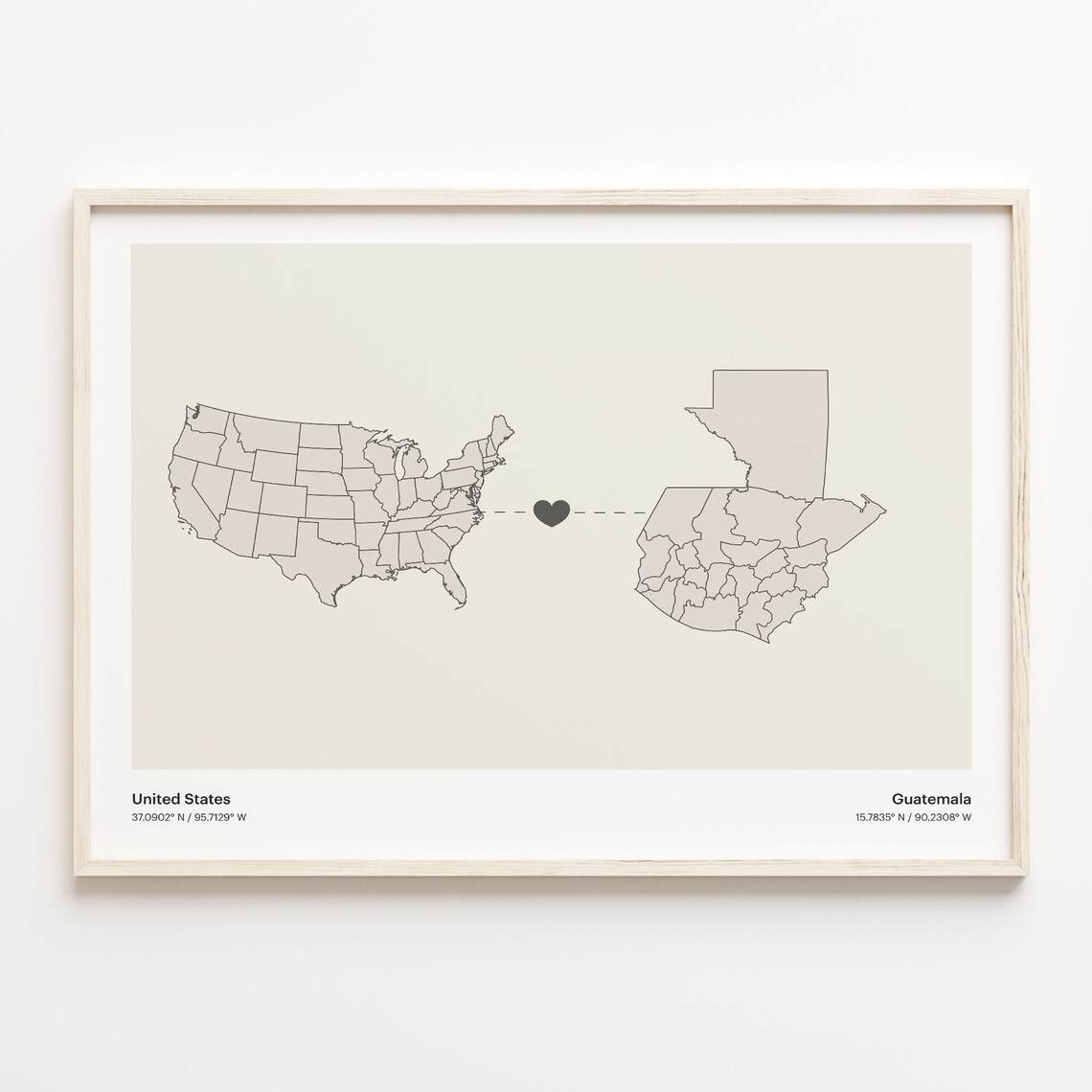United States to Guatemala Minimalist Map Art Print