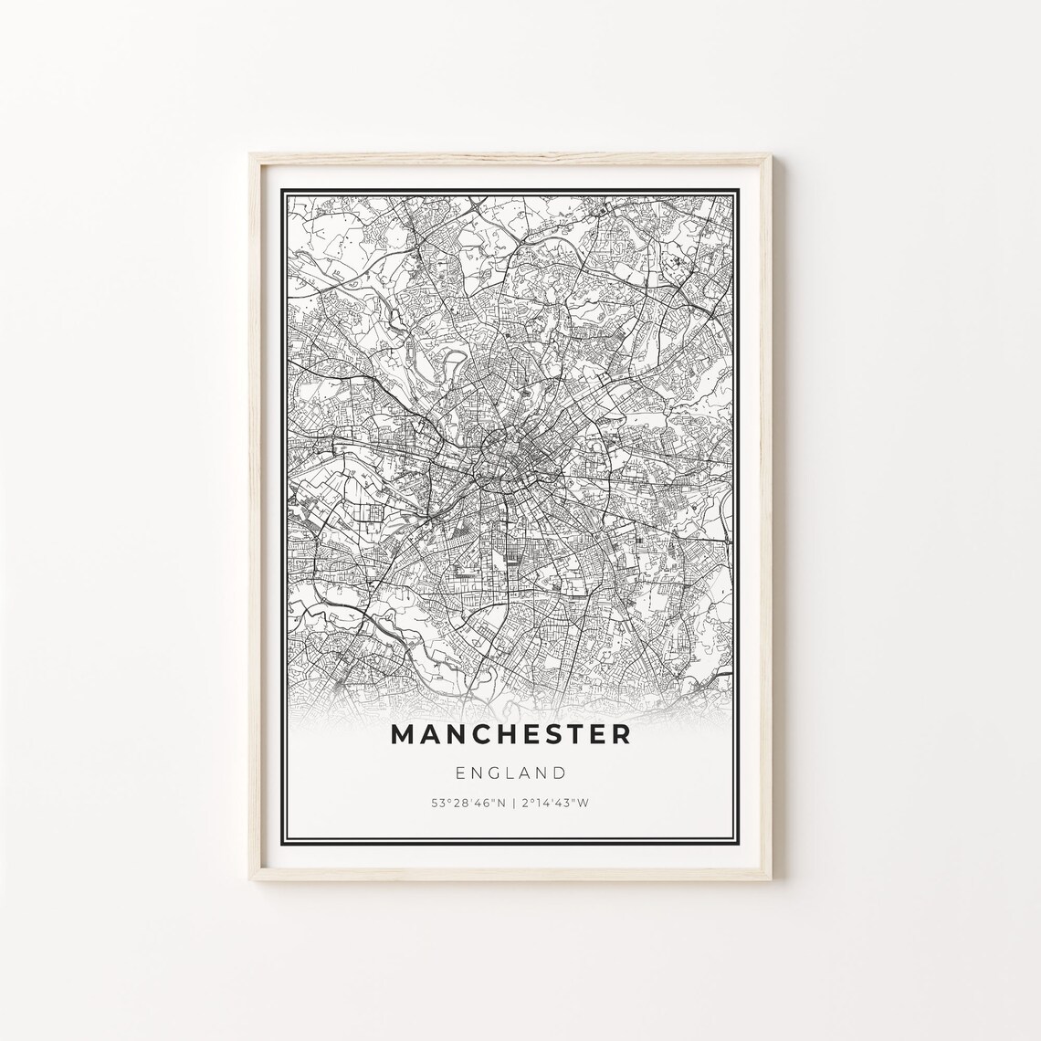 Manchester England Minimalist Black And White City Map Art Poster