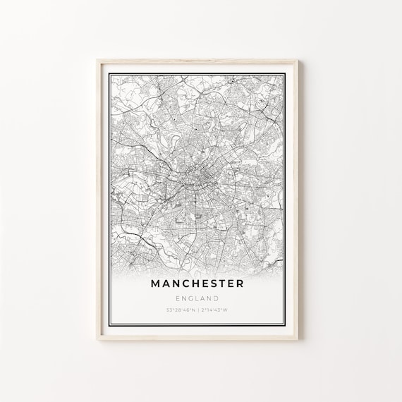 Manchester England Minimalist Black And White City Map Art Poster