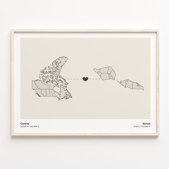 Canada and Samoa Long Distance Love Country Connection Map Poster