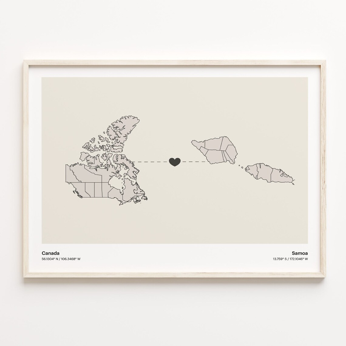 Canada and Samoa Long Distance Love Country Connection Map Poster