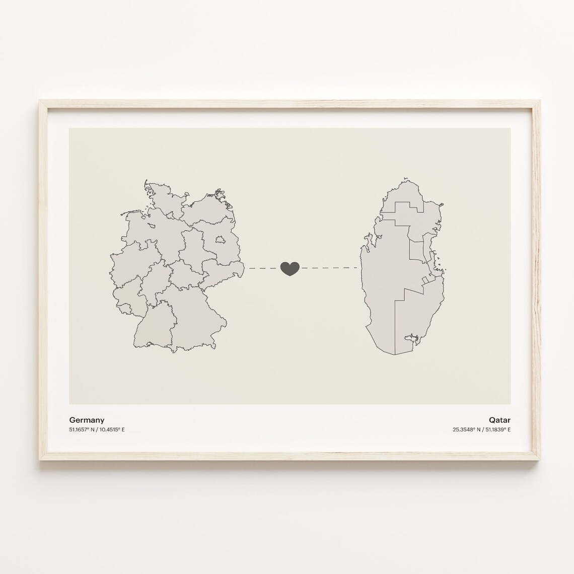 Germany Qatar Country Connection Heart Map Minimalist Art Poster