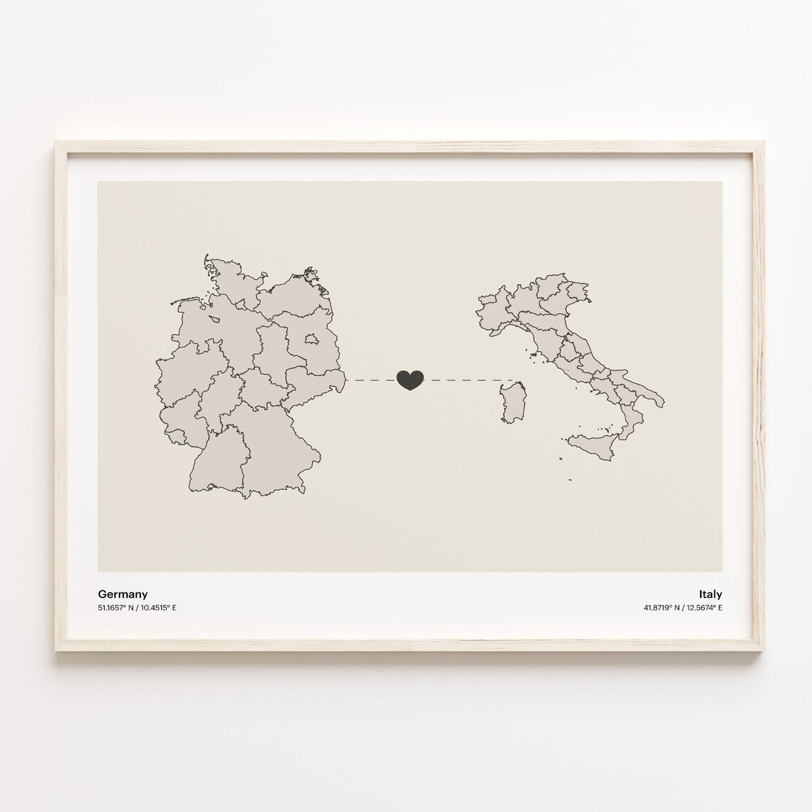 Germany To Italy Minimalistic Heart Love Connection Map Poster
