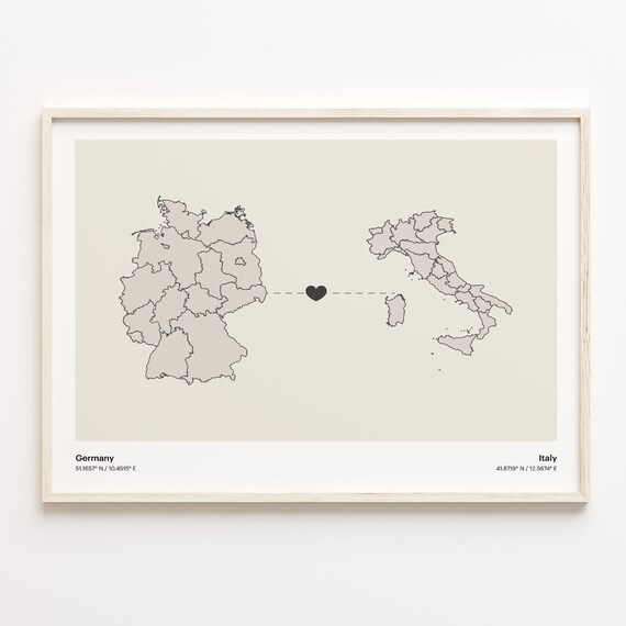 Germany To Italy Minimalistic Heart Love Connection Map Poster