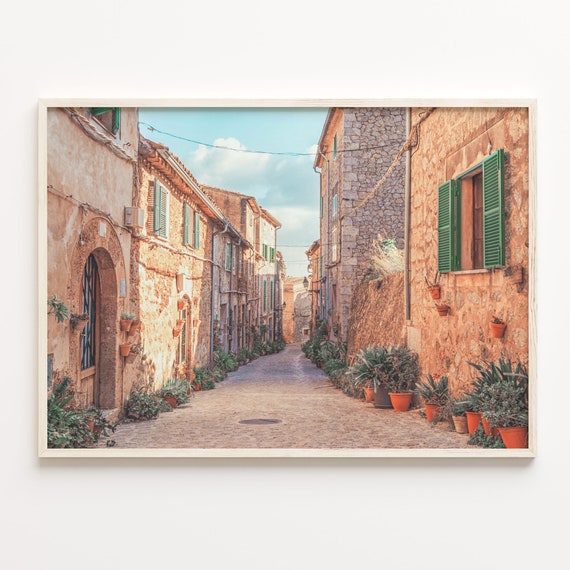 Courtyard With Flowerpots Colorful Poster Print Courtyard Photo Wall Art Wall Art Boho Decor Colorful Wall Art C18 279