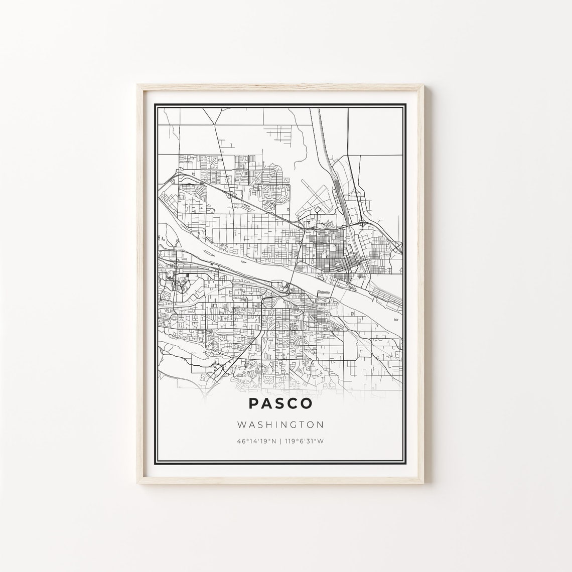 Pasco Washington Minimalist City Street Map Travel Decor Poster
