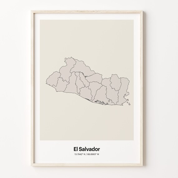 El Salvador Minimalist Line Art Country Map Coordinates Poster