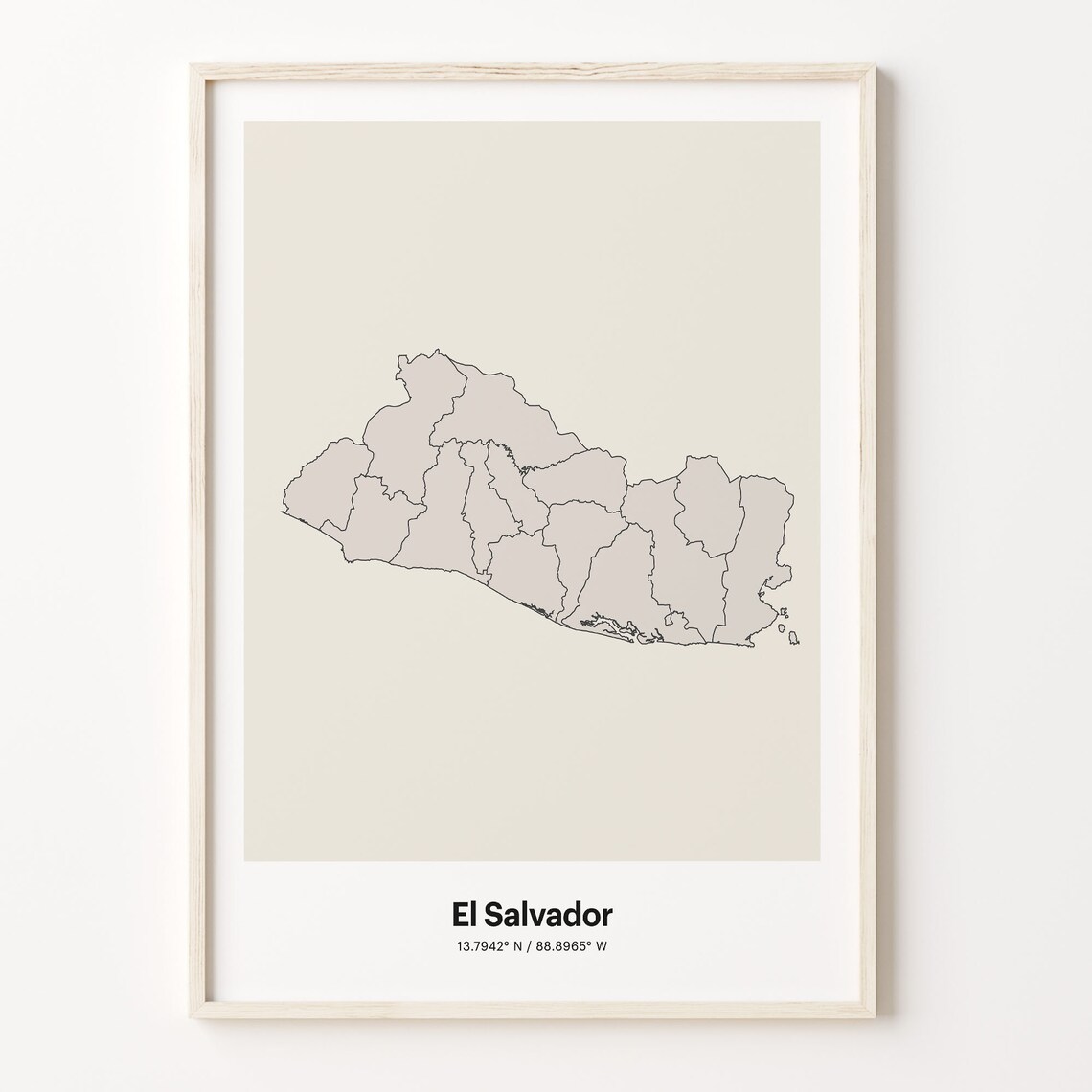 El Salvador Minimalist Line Art Country Map Coordinates Poster
