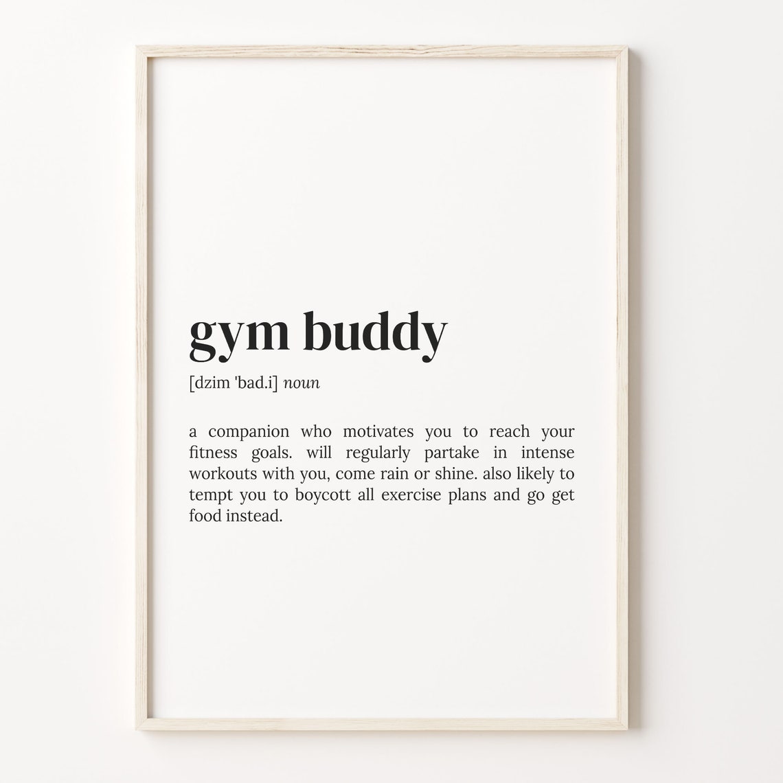 Gym Buddy Funny Fitness Definition Poster Gift for Workout Partner