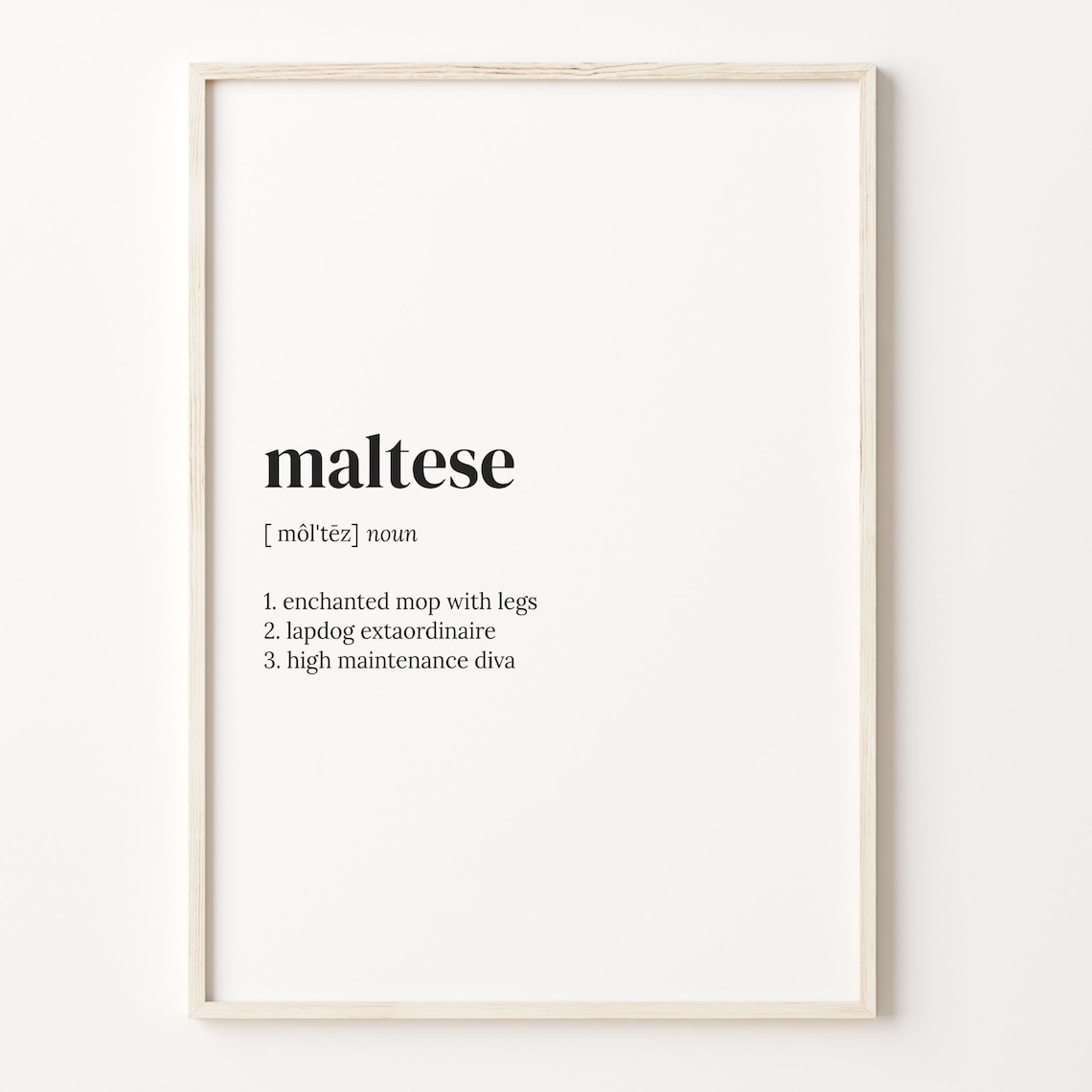 Maltese Definition Art Print, Dictionary Poster