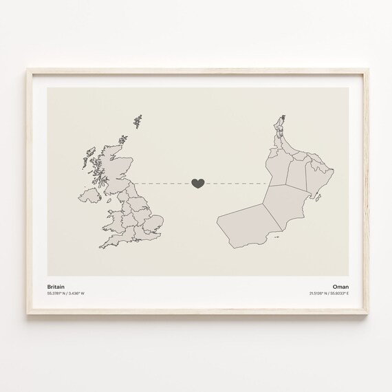 Britain Oman Heart Connection Long Distance Love Story Map Poster