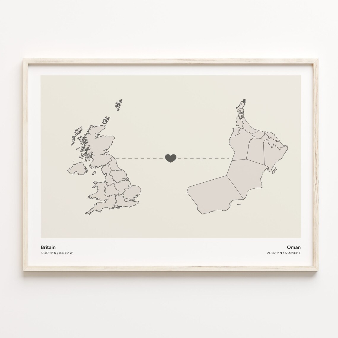 Britain Oman Heart Connection Long Distance Love Story Map Poster