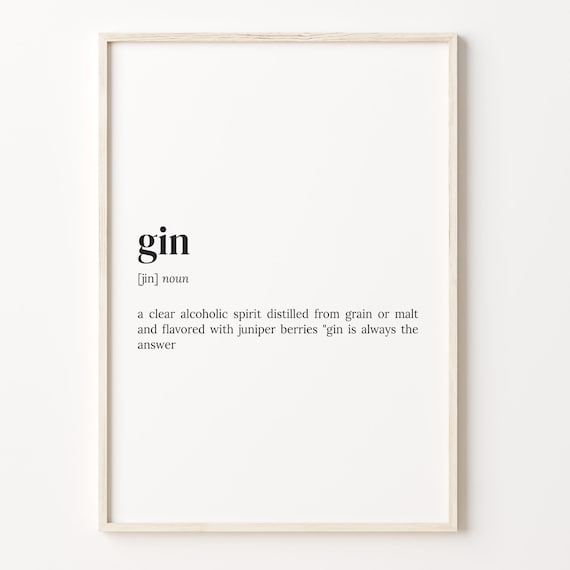 Gin Spirits Definition Dictionary Typography Bar Decor Word Poster
