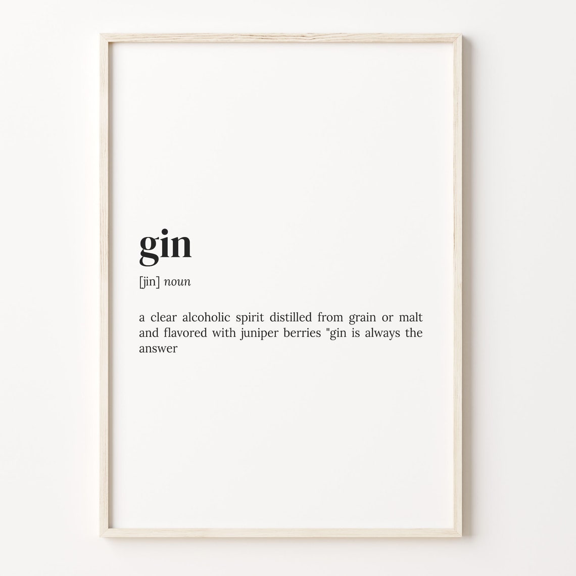 Gin Spirits Definition Dictionary Typography Bar Decor Word Poster