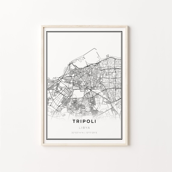 Tripoli Libya Modern Minimalist Black and White City Map Poster
