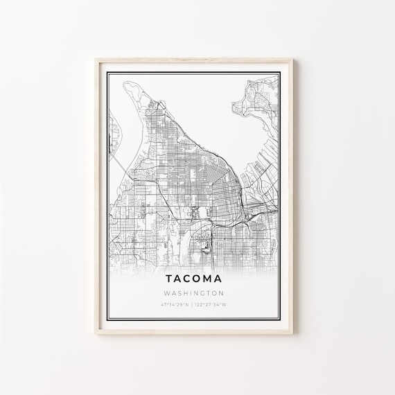 Tacoma Washington Minimalist Black And White City Map Art Poster