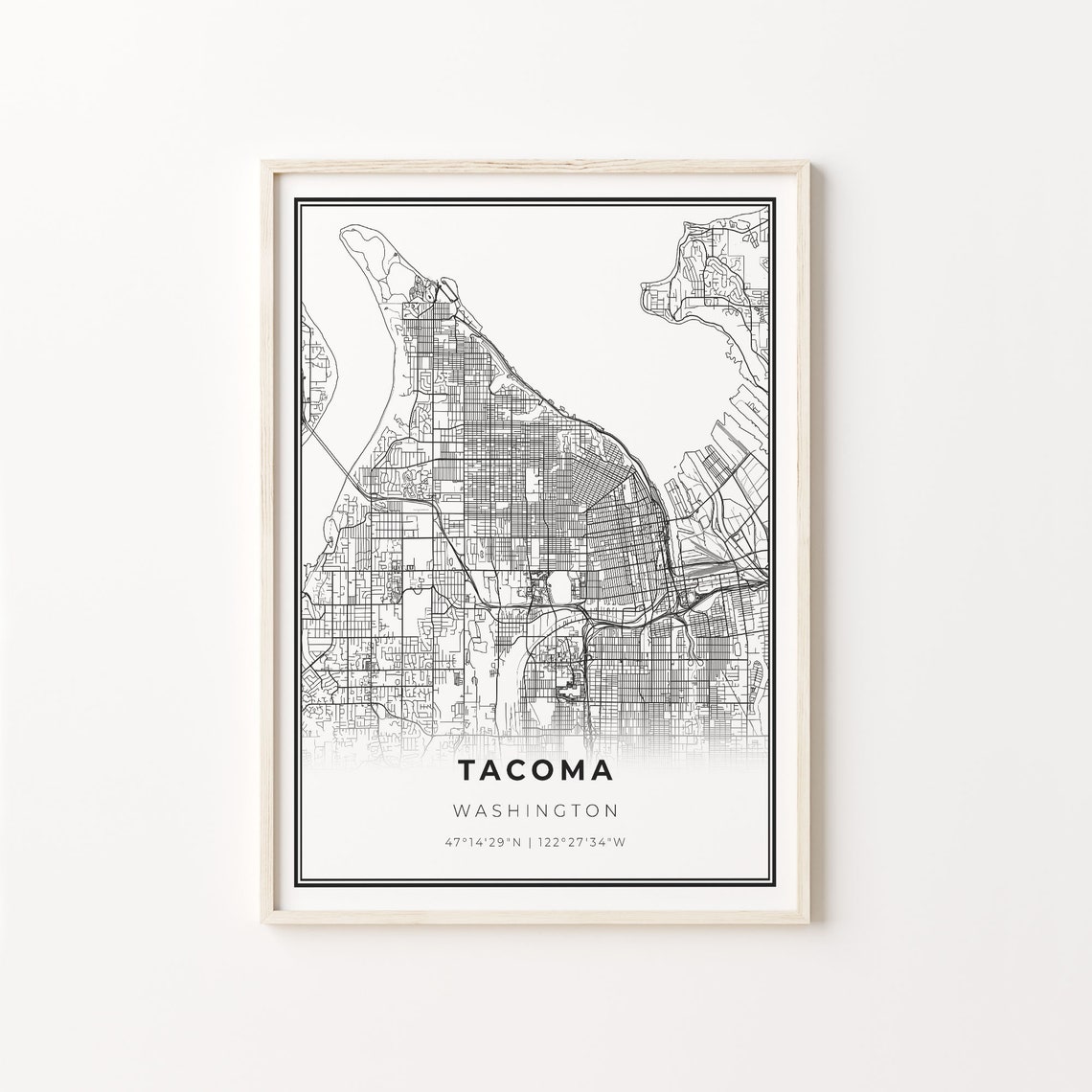 Tacoma Washington Minimalist Black And White City Map Art Poster
