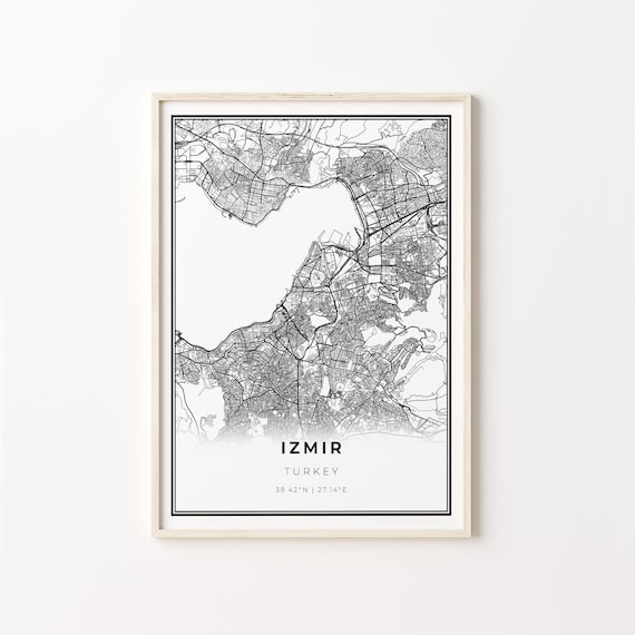 Izmir Turkey City Map Minimalist Black and White Line Art Poster