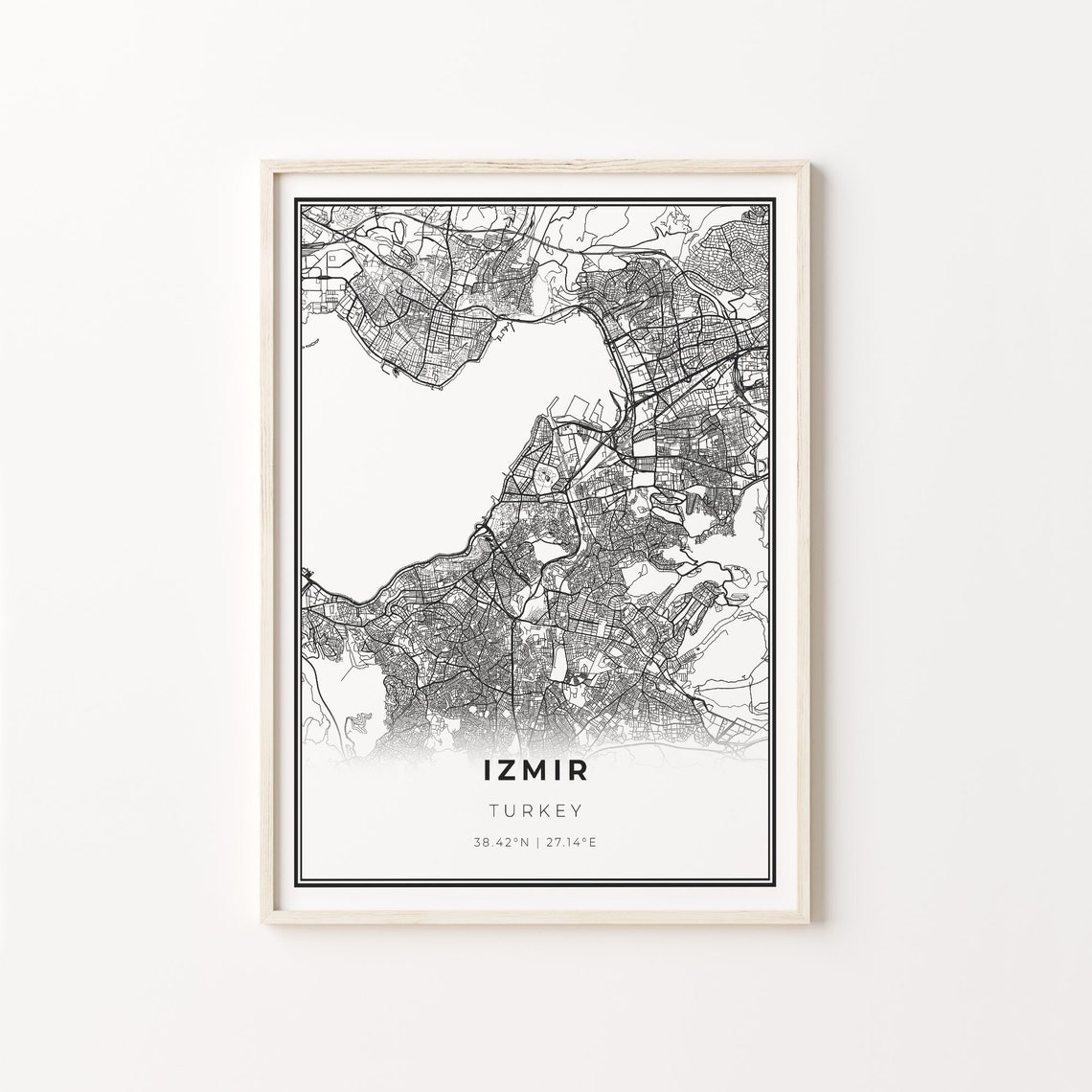 Izmir Turkey City Map Minimalist Black and White Line Art Poster