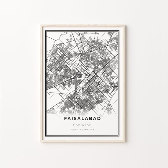 Faisalabad Pakistan Minimalist Black White City Street Map Art Poster