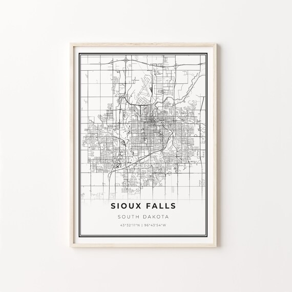 Sioux Falls South Dakota Minimalist Black And White City Map Art Poster
