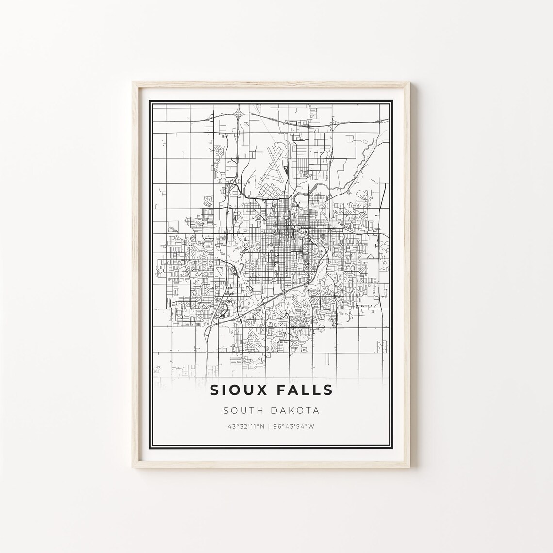 Sioux Falls South Dakota Minimalist Black And White City Map Art Poster