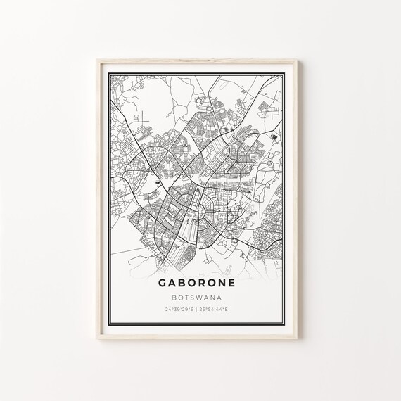 Gaborone Botswana Black and White Street Map Minimalist Decor Poster
