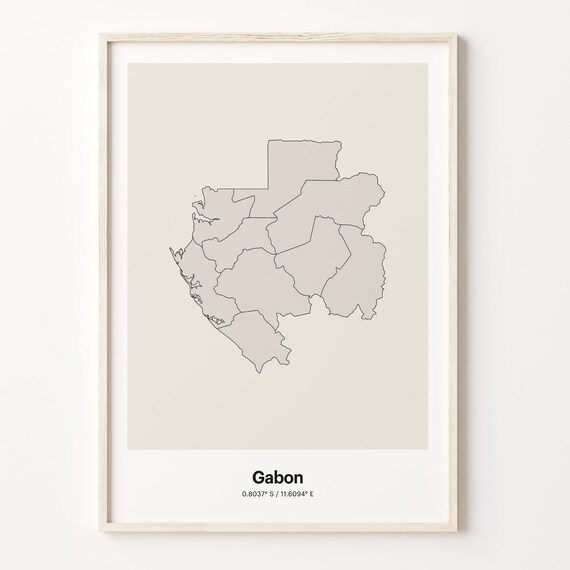 Gabon Minimalist Country Outline Map Beige Coordinate Line Art Poster