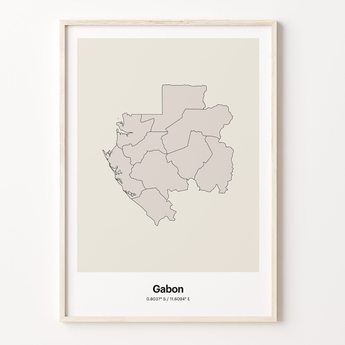 Gabon Minimalist Country Outline Map Beige Coordinate Line Art Poster