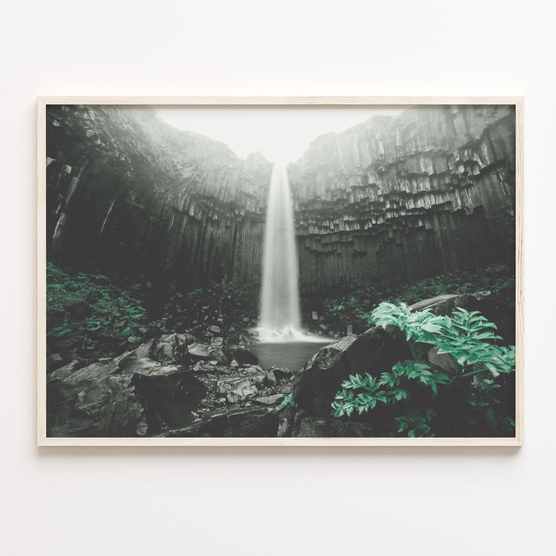 Basalt Column Waterfall In Misty Dark Canyon Photography Poster
