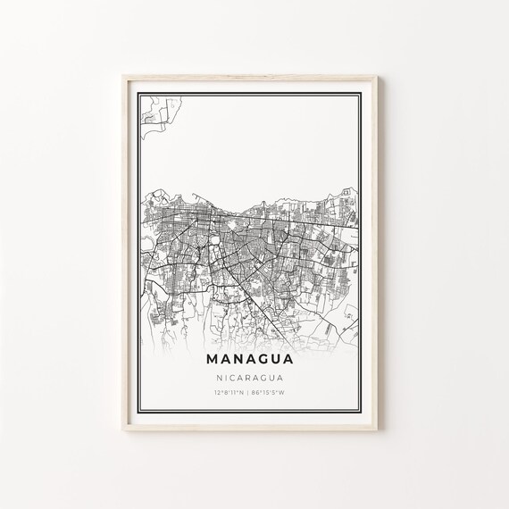 Managua Nicaragua Minimalist Modern Black And White City Map Poster