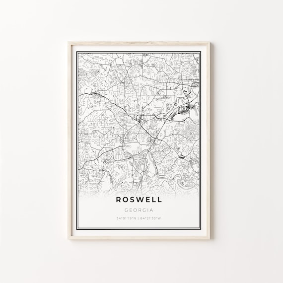 Roswell Georgia City Map Minimalist Black and White Decor Poster