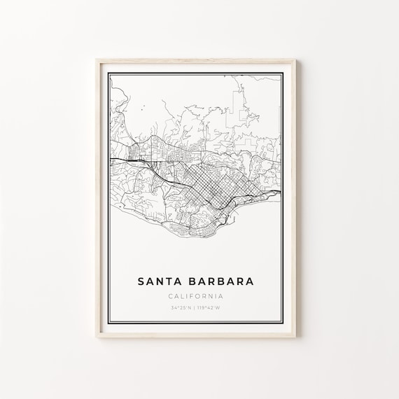 Santa Barbara California Minimalist Black And White City Map Art Poster