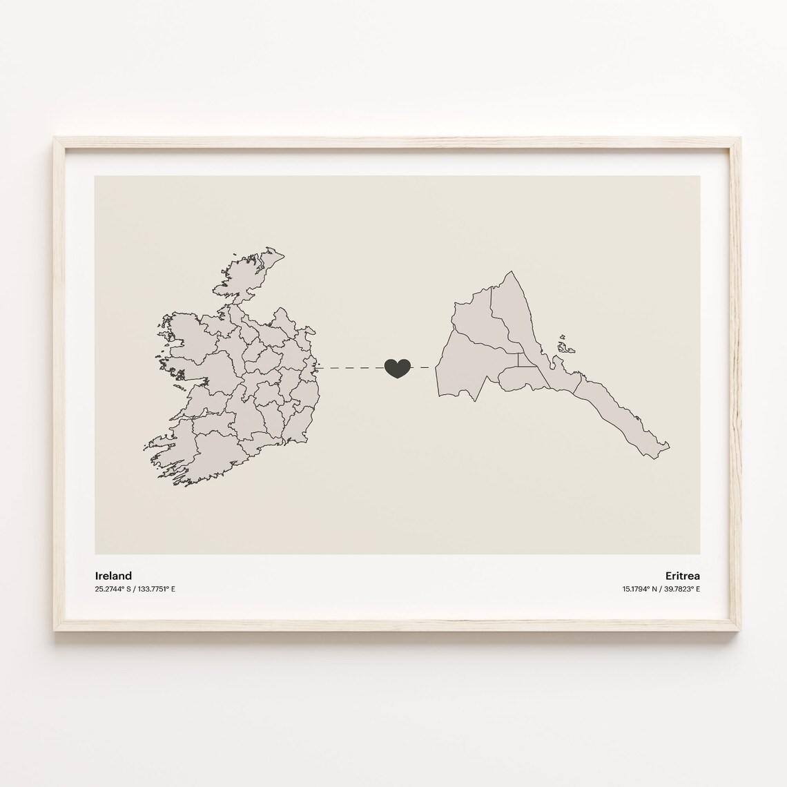 Ireland To Eritrea Minimalist Heart Map Long Distance Love Poster