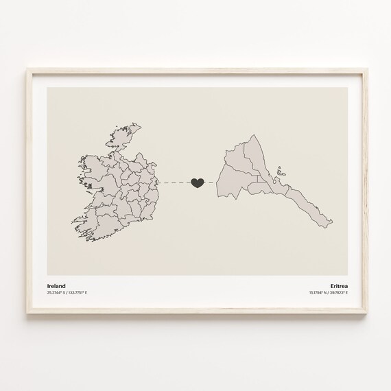 Ireland To Eritrea Minimalist Heart Map Long Distance Love Poster