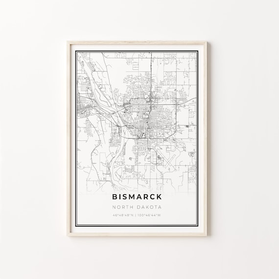 Bismarck North Dakota City Map Black White Street Line Art Minimal Poster