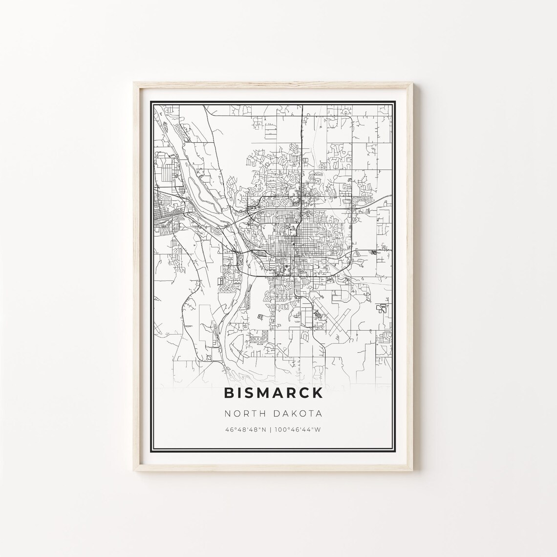 Bismarck North Dakota City Map Black White Street Line Art Minimal Poster