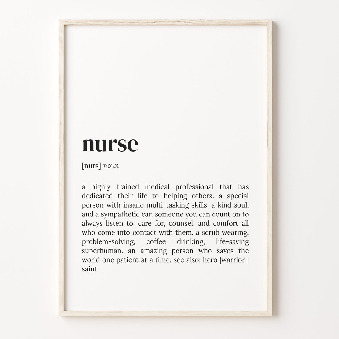 Nurse Dictionary Definition Quote Poster Gift for Nurses Idea