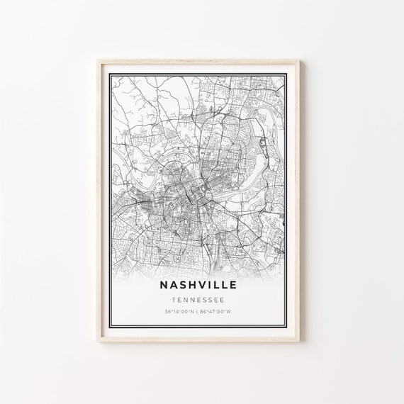 Nashville City Map Art Print, Tennessee Travel Poster