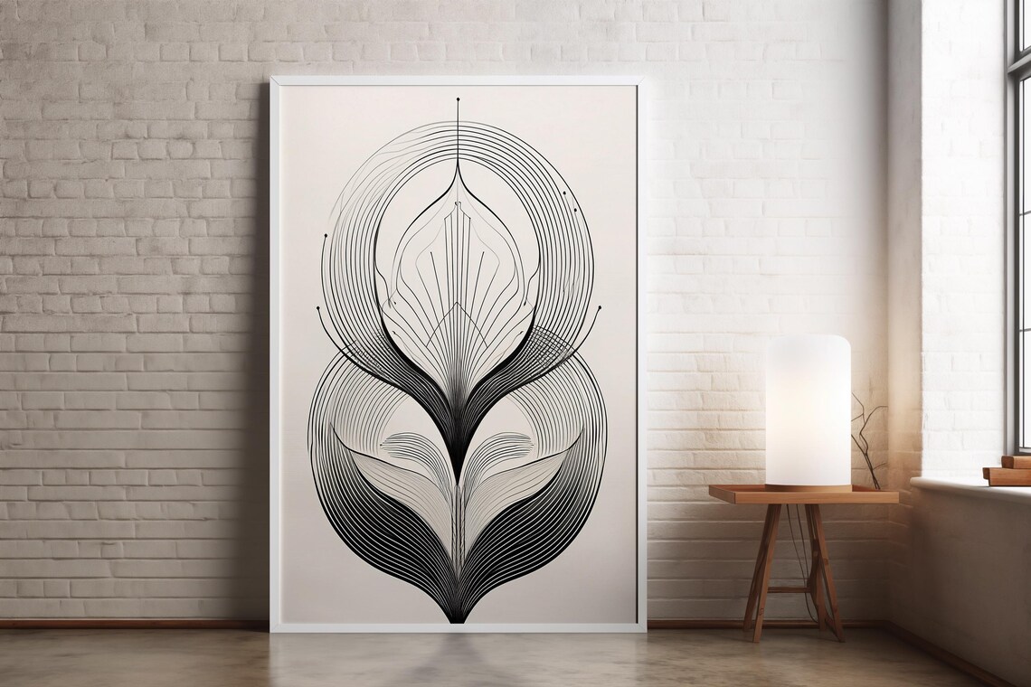 Minimalist Modern Geometric Abstract Line Art Black And White Wall Poster