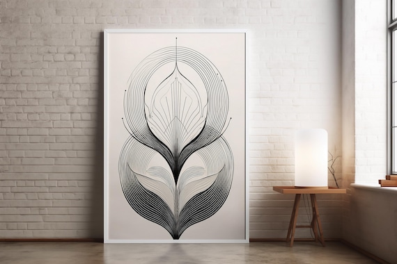 Minimalist Modern Geometric Abstract Line Art Black And White Wall Poster