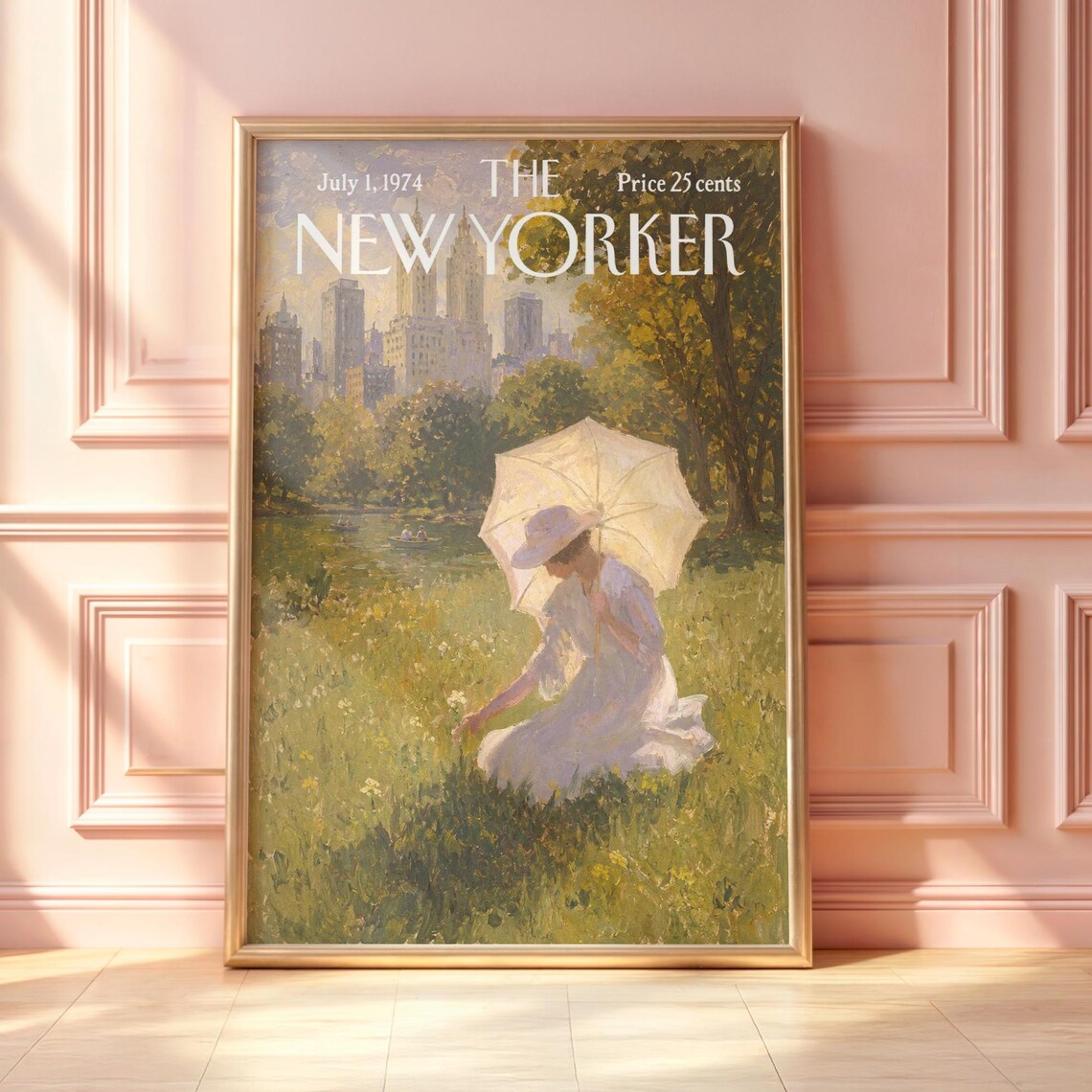 The New Yorker July 1 1974 Woman Picking Flowers in Park Poster