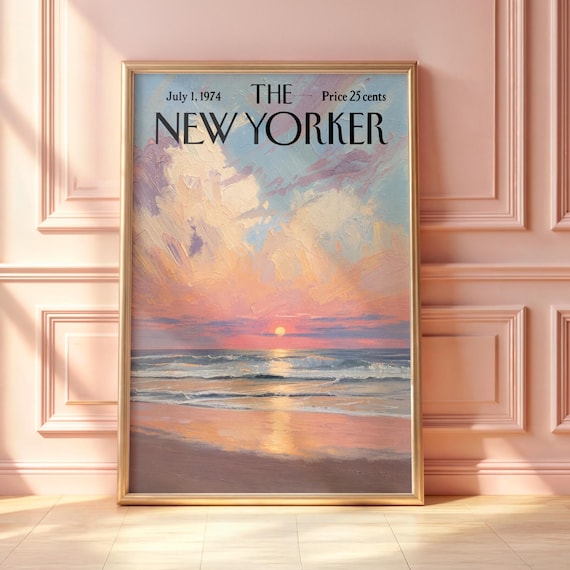The New Yorker July 1974 Ocean Sunset Beach Waves Vintage Poster