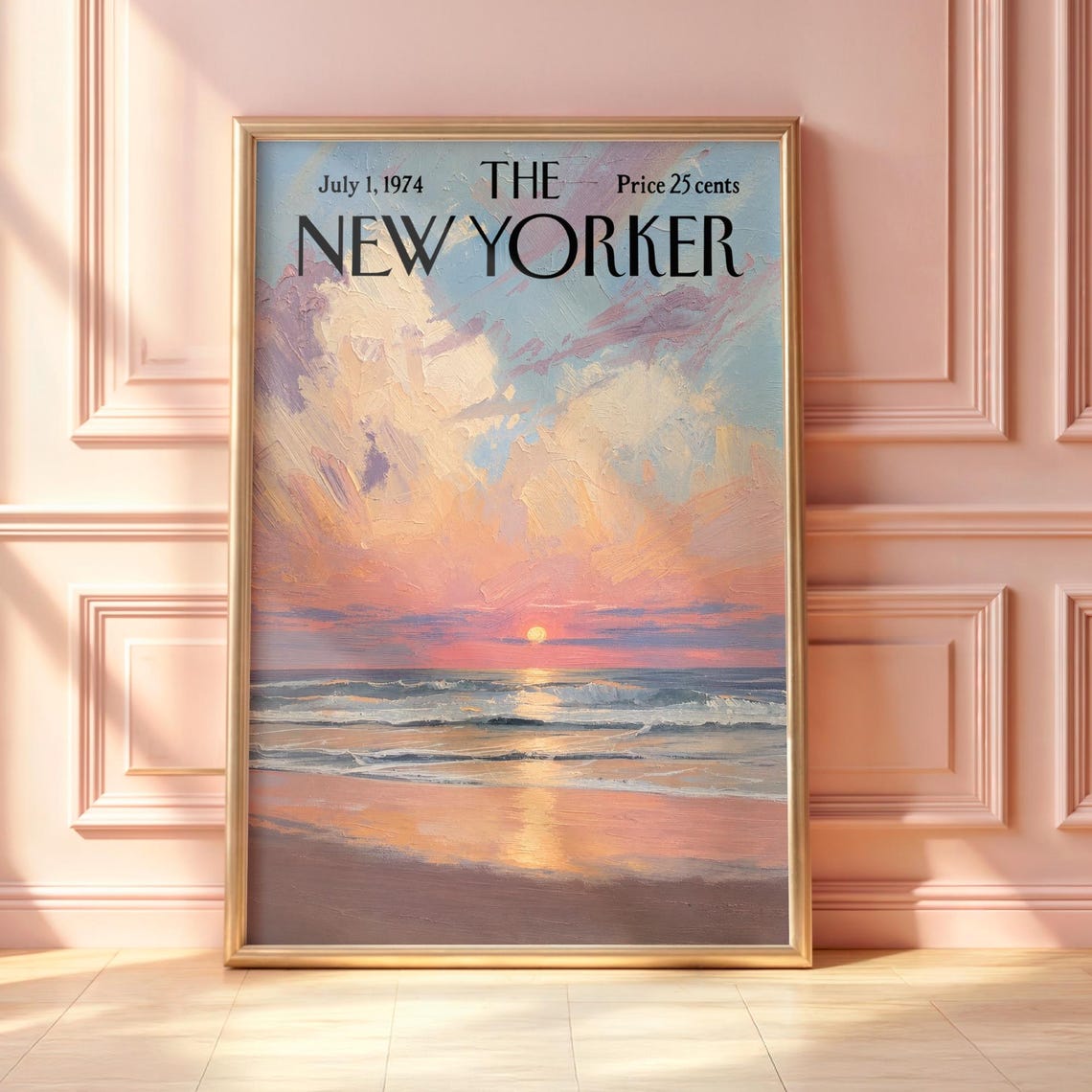 The New Yorker July 1974 Ocean Sunset Beach Waves Vintage Poster
